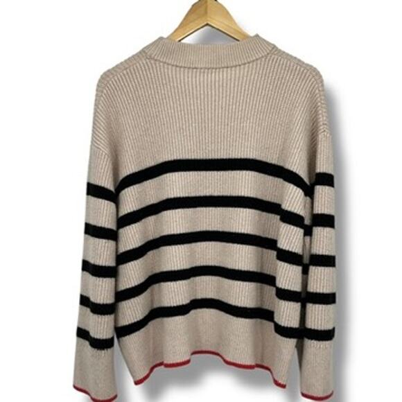 Zara Mock Neck Striped Oversized Rib-knit Sweater Women's M Cream Black - Picture 2 of 5